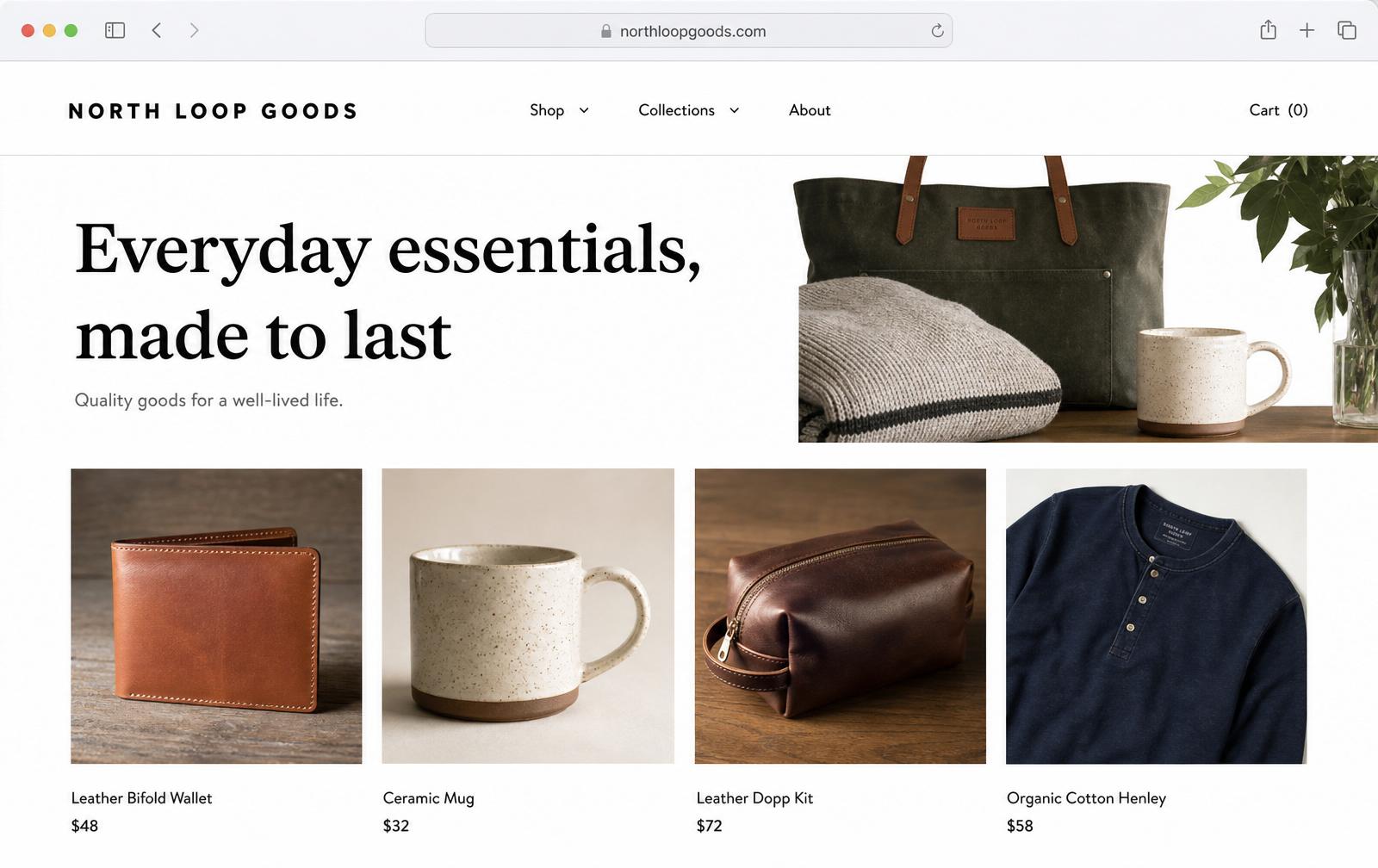 North Loop Goods — Retail & E-commerce website mockup