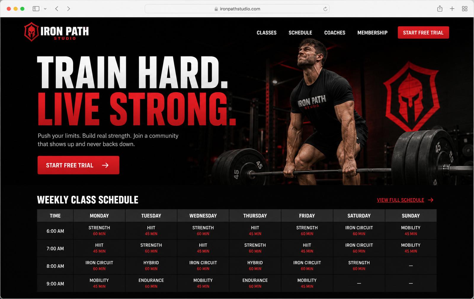 Iron Path Studio — Fitness & Wellness website mockup