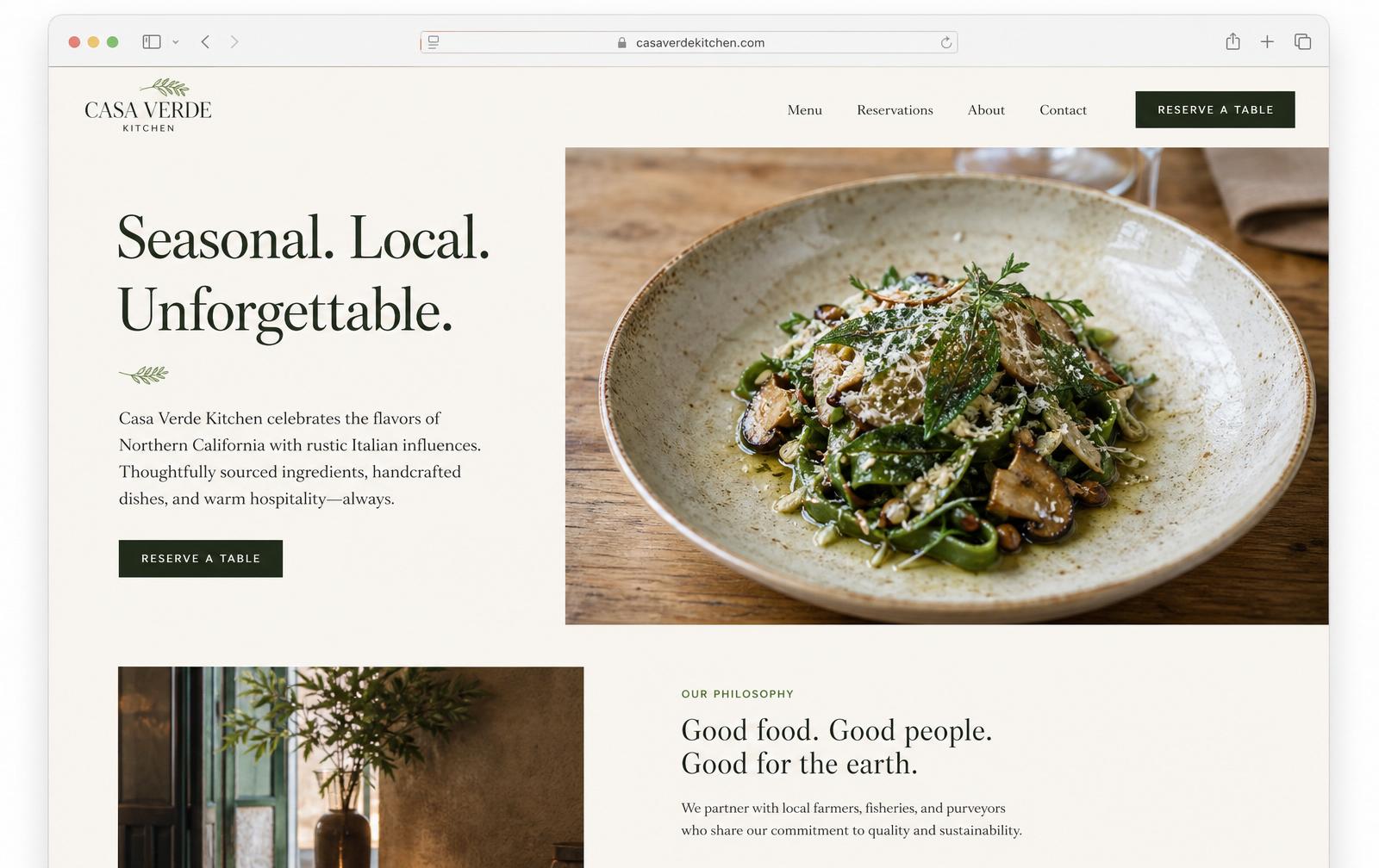 Casa Verde Kitchen — Restaurant website mockup